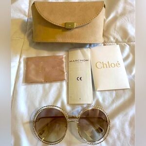 Authentic Chloe Carlina Sunglasses Gold and Brown with Case and Cards